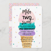 Invitation Filles du 2e anniversaire Fête de la crème glacée (Devant / Derrière)