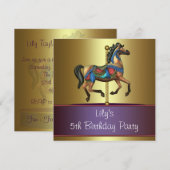 Invitation Filles du Cheval à Bascule Fête d'anniversaire 5 a (Devant / Derrière)