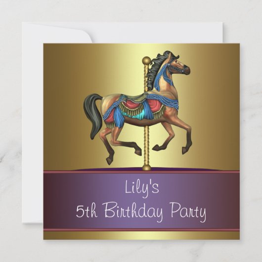 Invitation Filles du Cheval à Bascule Fête d'anniversaire 5 a (Devant)