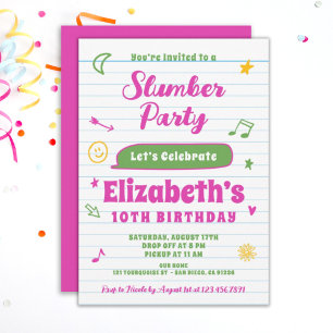 Invitation Filles ÉDITABLES SLEEPOVER Stwood Anniversaire Fêt