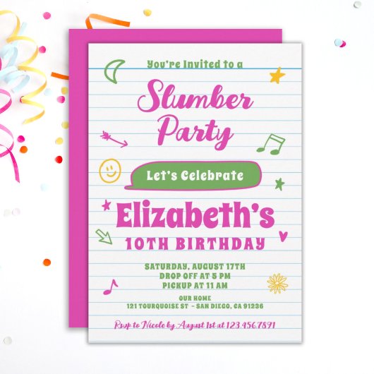 Invitation Filles ÉDITABLES SLEEPOVER Stwood Anniversaire Fêt