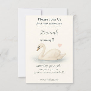 Invitation Fille's Elegant cygne princesse anniversaire