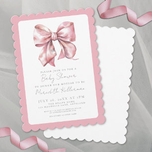 Invitation Filles Élégantes Rose Bébé Naissance Rose Bow