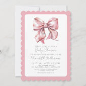 Invitation Filles Élégantes Rose Bébé Naissance Rose Bow (Devant)