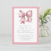 Invitation Filles Élégantes Rose Bébé Naissance Rose Bow (Debout devant)