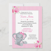 Invitation Filles Eléphant Floral Apportez un Baby shower de (Devant)