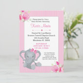 Invitation Filles Eléphant Floral Apportez un Baby shower de (Debout devant)