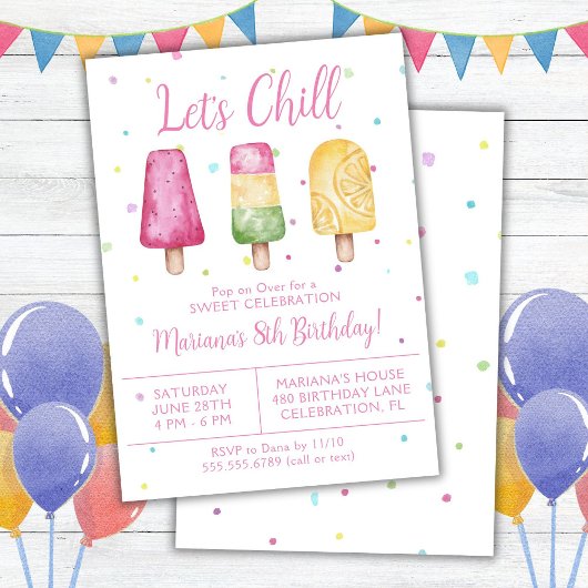 Invitation Filles Été Faisons Chill Popsicle Anniversaire