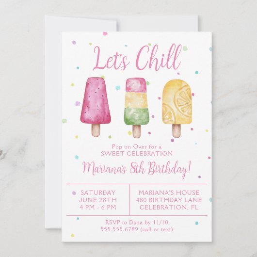 Invitation Filles Été Faisons Chill Popsicle Anniversaire (Devant)