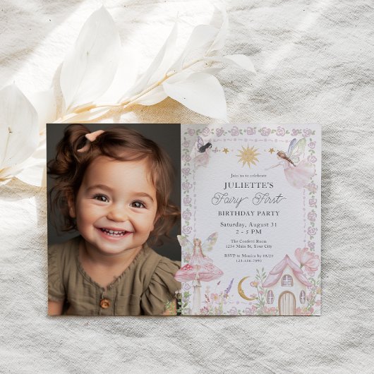 Invitation Filles Fairy First Magical Garden Photo Anniversai