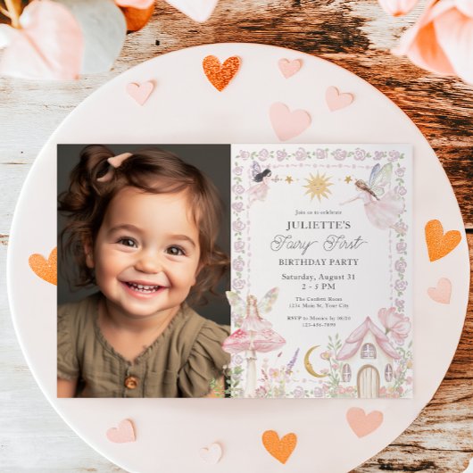 Invitation Filles Fairy First Magical Garden Photo Anniversai