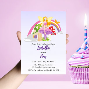 Invitation Filles Fairy Mushroom Rainbow Anniversaire