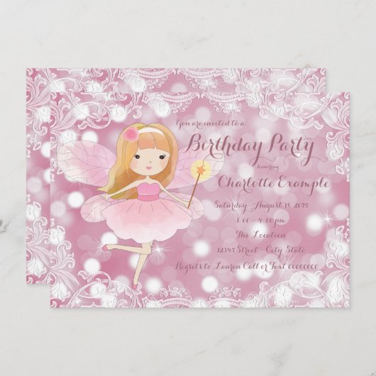 Invitation Filles Fairy Princess Fête d'anniversaire (Devant / Derrière)