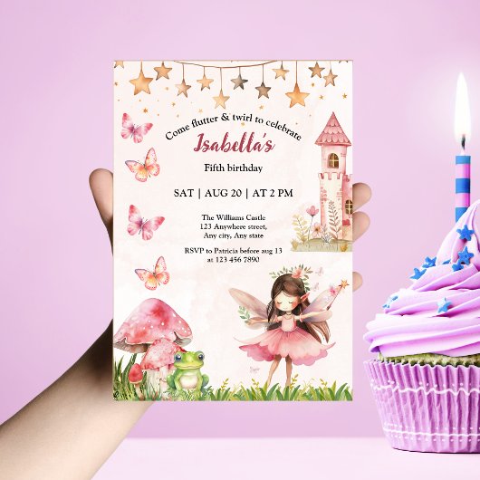 Invitation Filles Fairy Tale Castle Frog Champignons Annivers