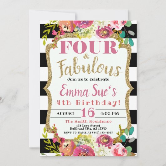 Invitation Fille's Fall Floral Four & Fabuleux 4e anniversair (Devant)