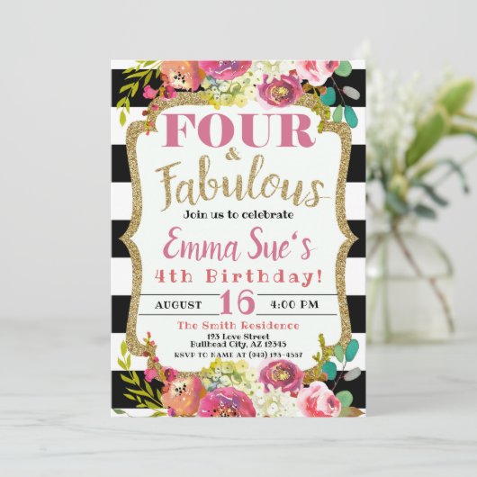 Invitation Fille's Fall Floral Four & Fabuleux 4e anniversair (Debout devant)