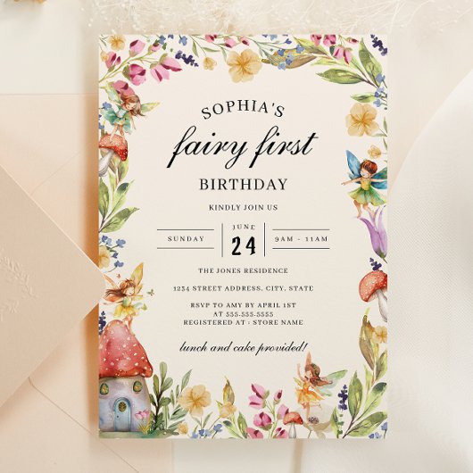 Invitation Filles Fée Premier anniversaire 1er anniversaire