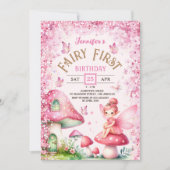 Invitation Filles Fée Premier anniversaire Pink Enchanted For (Devant)