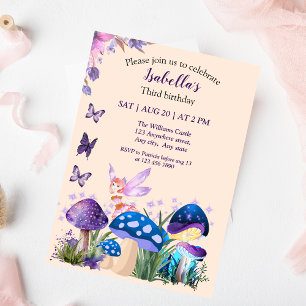 Invitation Filles Fée Purple Champagne Papillon Anniversaire