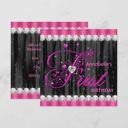 Invitation Filles fête d'anniversaire (Devant / Derrière)