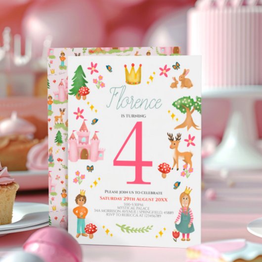 Invitation Filles Fille Pink Fairytale Princesse Anniversaire