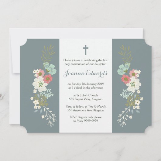 Invitation Filles Fille Première Communion Baptême (Devant)