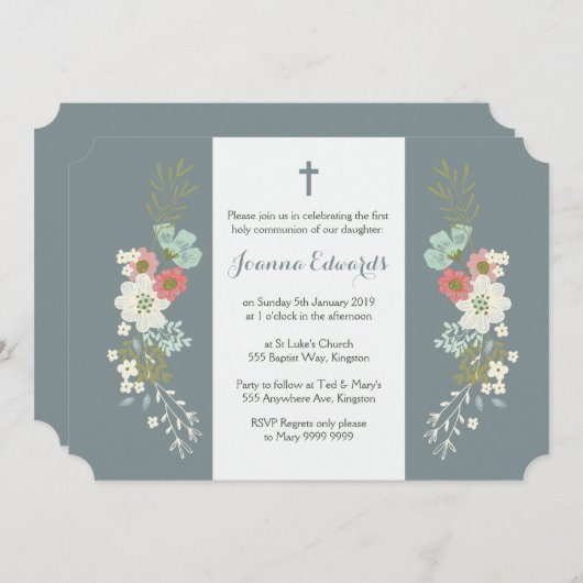 Invitation Filles Fille Première Communion Baptême (Devant / Derrière)