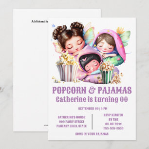 Invitation Filles filles dormir sacs popcorn fête filles rose