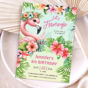 Invitation Filles Flamingle Rose Flamingo 6ème Anniversaire