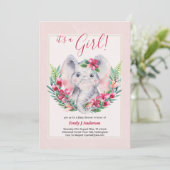 Invitation FILLES Fleurs d'éléphants Baby shower RÉVÉLATION S (Debout devant)