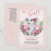 Invitation FILLES Fleurs d'éléphants Baby shower RÉVÉLATION S (Devant / Derrière)