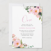 Invitation Filles Fleurs Roses et Vides 1er Anniversaire Phot (Devant)