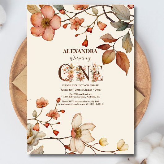 Invitation Filles fleurs sauvages 1er anniversaire fête joli