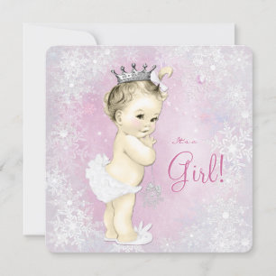 Invitation Filles flocons de neige roses Baby Shower hivernal