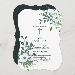 Invitation Filles Floral BAUTIZO Bautismo Croix catholique ro