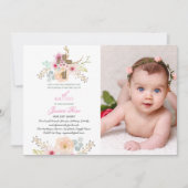 Invitation Filles Floral BAUTIZO Bautismo Croix catholique ro (Devant)
