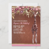 Invitation Filles Floral Giraffe Rose & Or fête d'anniversair (Devant)