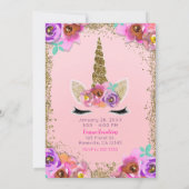 Invitation Filles Floral & Gold Parties scintillant Unicorn f (Dos)