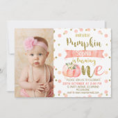 Invitation Filles Floral rose Citrouille 1er anniversaire Inv (Devant)