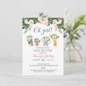 Invitation Filles Floral Safari Animaux Baby shower Invitatio (Debout devant)