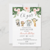 Invitation Filles Floral Safari Animaux Baby shower Invitatio (Devant)