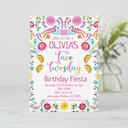 Invitation Filles Floral Taco Twosday Mexicaine 2e anniversai (Debout devant)