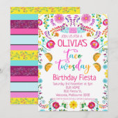 Invitation Filles Floral Taco Twosday Mexicaine 2e anniversai (Devant / Derrière)
