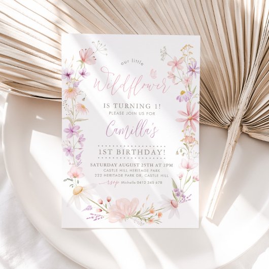 Invitation Filles Florales fleurs sauvages 1er anniversaire