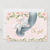 Invitation Filles florales roses Baby shower de tronc éléphan (Dos)