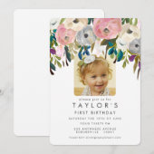 Invitation Filles florifères peintes 1er anniversaire Invitat (Devant / Derrière)