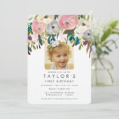 Invitation Filles florifères peintes 1er anniversaire Invitat (Debout devant)