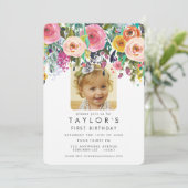 Invitation Filles florifères peintes 1er anniversaire Invitat (Debout devant)