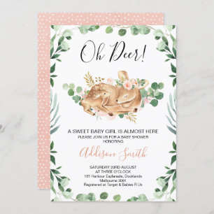 Invitation Filles Foliage Verdure Baby shower de cerfs florau
