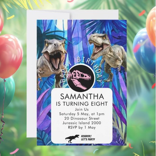 Invitation Filles FORMIDABLES Fête d'anniversaire dinosaures